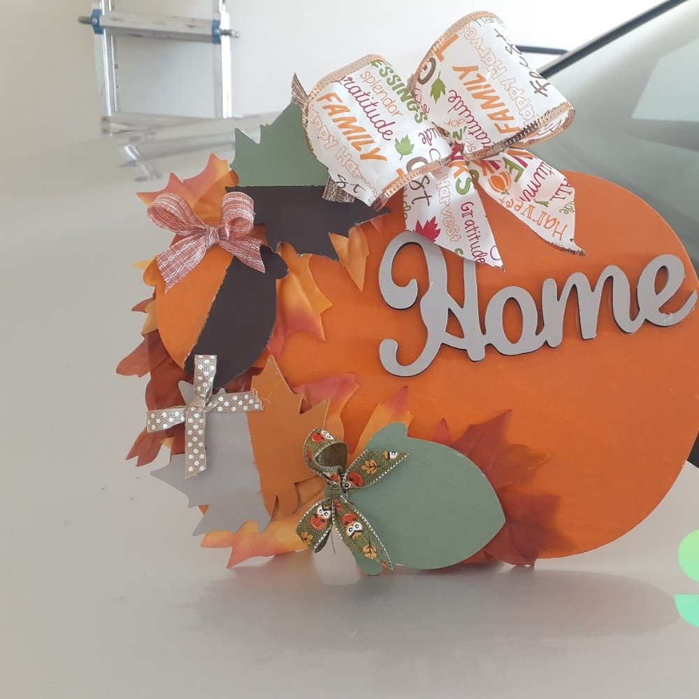 Handmade orange pumpkin home sign